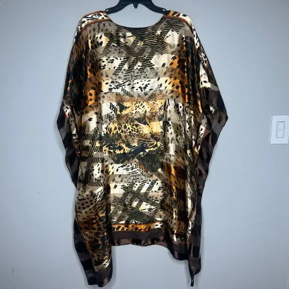 Women's Animal Print Blouse Kaftan Cover-Up One Size Mumu Old Money Mob Wife - Picture 2 of 10